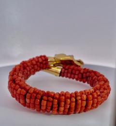 Coral Beaded Snake Bracelet 9K - 3719713