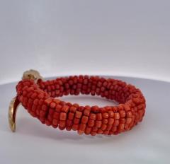 Coral Beaded Snake Bracelet 9K - 3719714