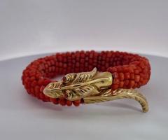Coral Beaded Snake Bracelet 9K - 3719717
