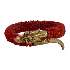 Coral Beaded Snake Bracelet 9K - 3720792