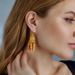 Coral Cannetille Pendant Earrings - 3411884