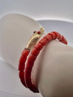 Coral Snake Bracelet Single Row Beads 9K Yellow Gold - 3719738