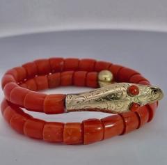 Coral Snake Bracelet Single Row Beads 9K Yellow Gold - 3719740