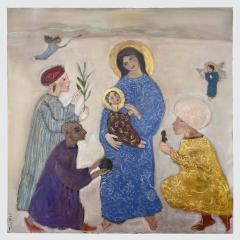 Corinne Tichadou LA NATIVIT AUX ROIS MAGES Nativity and wise men Oil painting - 3365048