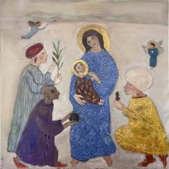 Corinne Tichadou LA NATIVIT AUX ROIS MAGES Nativity and wise men Oil painting - 3372546