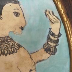 Corinne Tichadou OVAL MERMAID Oil painting with vintage patinated frame - 4192602