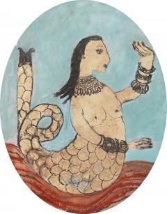Corinne Tichadou OVAL MERMAID Oil painting with vintage patinated frame - 4192852