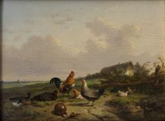 Cornelis Van Leemputten Chickens w Duck Rooster Landscape Painting by Cornelis van Leemputten - 864547