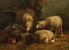 Cornelis Van Leemputten SHEEP IN A BARN WITH CHICKENS - 2482893