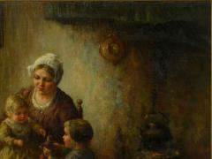 Cornelis Wouter Bouter Happy Days Oil Painting on Canvas of Mother w Children by Cornelius Wouter B  - 993133