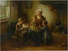 Cornelis Wouter Bouter Happy Days Oil Painting on Canvas of Mother w Children by Cornelius Wouter B  - 993528