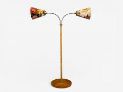 Corona Belysning Floor Lamp Wood Brass Fabric Sweden 1940s - 4453722