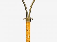Corona Belysning Floor Lamp Wood Brass Fabric Sweden 1940s - 4453731