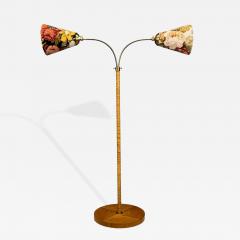 Corona Belysning Floor Lamp Wood Brass Fabric Sweden 1940s - 4454506