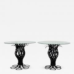 Cottagei Style Pair of Woven Wrought Iron Pineapple End Tables circa 1970 - 618911