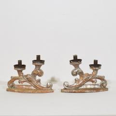 Couple of 18th Century Italian Baroque Carved Wooden And Silvered Candleholders - 4114362