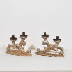 Couple of 18th Century Italian Baroque Carved Wooden And Silvered Candleholders - 4114365