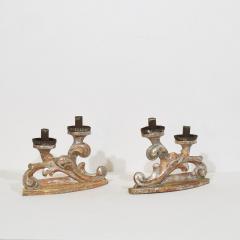 Couple of 18th Century Italian Baroque Carved Wooden And Silvered Candleholders - 4114373