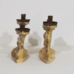 Couple of 18th Century Italian Baroque Carved Wooden And Silvered Candleholders - 4114475