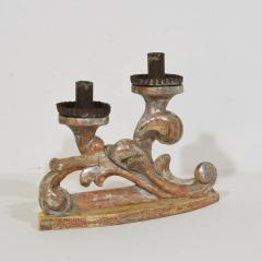 Couple of 18th Century Italian Baroque Carved Wooden And Silvered Candleholders - 4114488