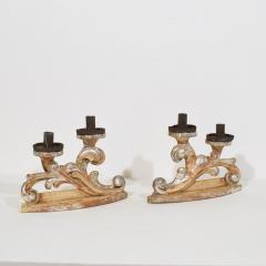 Couple of 18th Century Italian Baroque Carved Wooden And Silvered Candleholders - 4114374