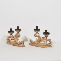 Couple of 18th Century Italian Baroque Carved Wooden And Silvered Candleholders - 4114390