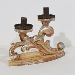 Couple of 18th Century Italian Baroque Carved Wooden And Silvered Candleholders - 4114503