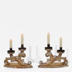 Couple of 18th Century Italian Baroque Carved Wooden And Silvered Candleholders - 4447800