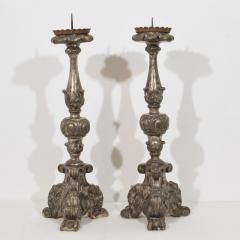 Couple of 18th Century Italian Baroque Carved Wooden Candlesticks Circa 1750 - 4518478