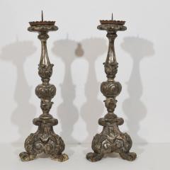 Couple of 18th Century Italian Baroque Carved Wooden Candlesticks Circa 1750 - 4518479