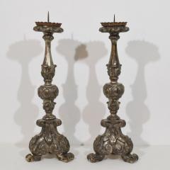 Couple of 18th Century Italian Baroque Carved Wooden Candlesticks Circa 1750 - 4518482