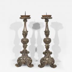Couple of 18th Century Italian Baroque Carved Wooden Candlesticks Circa 1750 - 4519450