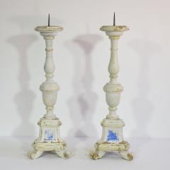 Couple of 19th Century Italian Carved Wooden Candleholders in Neoclassical Style - 4113853