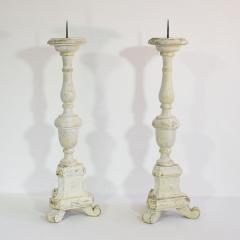 Couple of 19th Century Italian Carved Wooden Candleholders in Neoclassical Style - 4113963