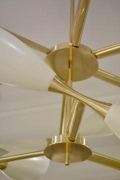 Cream Cone and Brass Italian Midcentury Studio Made Eighteen Light Chandelier - 768892