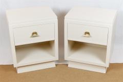 Cream Lacquered Mid Century Nightstands with Drop Front Storage - 682251