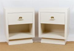 Cream Lacquered Mid Century Nightstands with Drop Front Storage - 682252