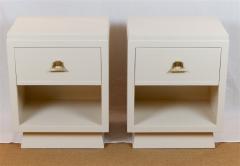 Cream Lacquered Mid Century Nightstands with Drop Front Storage - 682253