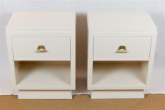 Cream Lacquered Mid Century Nightstands with Drop Front Storage - 682254