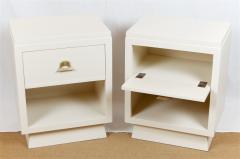 Cream Lacquered Mid Century Nightstands with Drop Front Storage - 682255