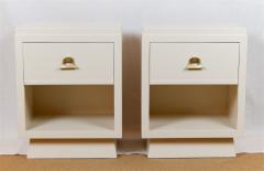 Cream Lacquered Mid Century Nightstands with Drop Front Storage - 682256