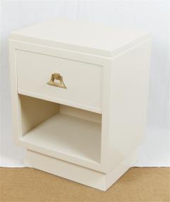 Cream Lacquered Mid Century Nightstands with Drop Front Storage - 682257