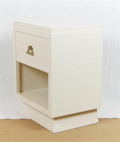 Cream Lacquered Mid Century Nightstands with Drop Front Storage - 682258