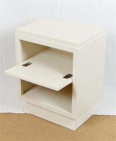 Cream Lacquered Mid Century Nightstands with Drop Front Storage - 682260