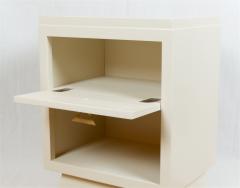 Cream Lacquered Mid Century Nightstands with Drop Front Storage - 682261
