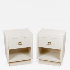 Cream Lacquered Mid Century Nightstands with Drop Front Storage - 682687