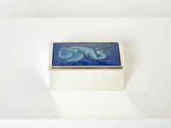 Crevillen Paris silvered and enameled blue ceramic Jewellery Box 1970 - 3074038