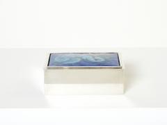 Crevillen Paris silvered and enameled blue ceramic Jewellery Box 1970 - 3074042