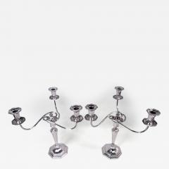 Crichton Brothers Pair of English Modern Classical Sterling Silver 3 Light Candelabra - 4337846