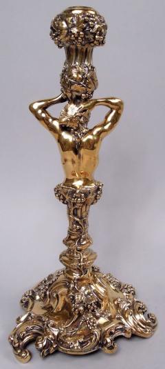 Crichton Brothers Pair of English Silver Gilt Grapevine Herm Candlesticks After Lamerie - 4215204